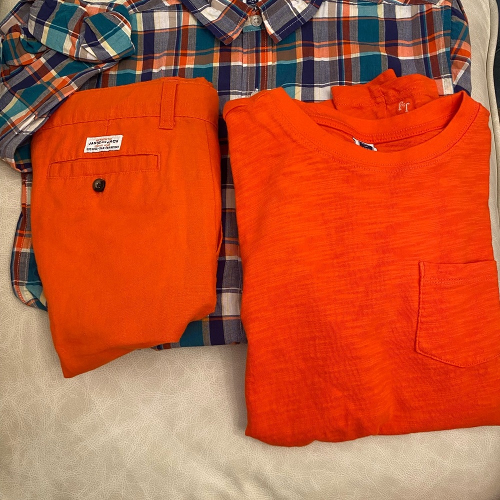 (3) Orange Shirt and Plaid Shirt Set Bundle